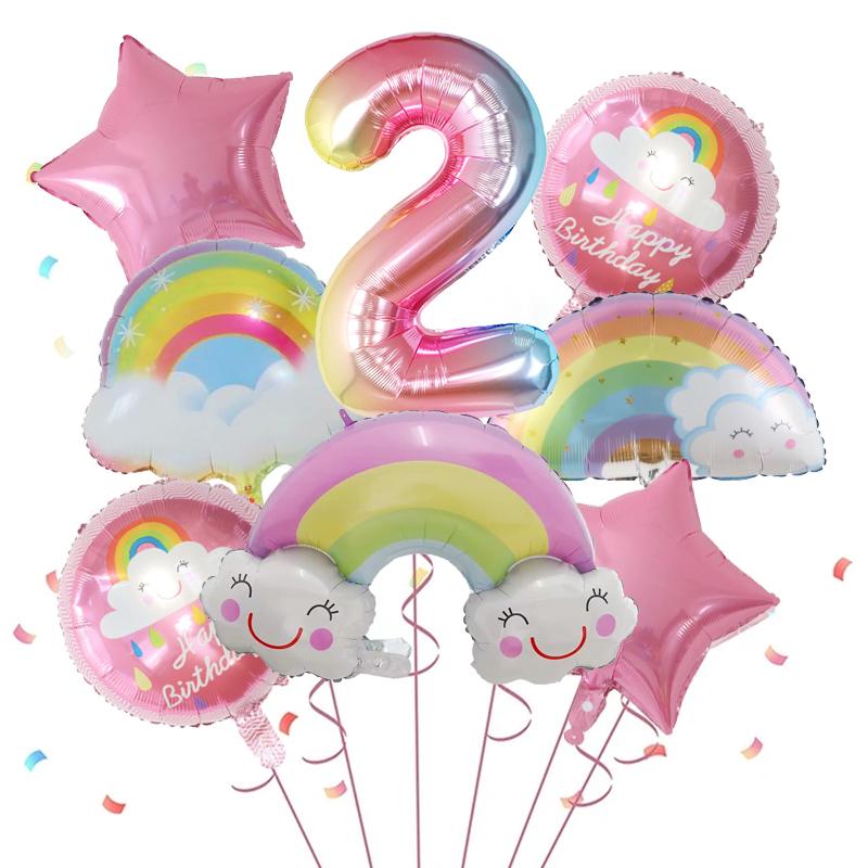 8 Stück Regenbogen Lächeln Wolke Ballon 30 Zoll Farbverlauf Zahlen Folienballons 1-9 Jahre Kinder Geburtstagsparty Dekorationen Baby Jubiläum