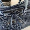 Vintage Washed Denim Tote Bag With Rivet Detail Retro American Style Large Capacity Shoulder Bag For Women Y2k Motorcycle Bag