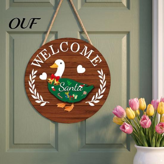 Entryway Hanging Ornament Interchangeable Goose Welcome Sign for Front Door, Rustic Farmhouse Wood Plaque Door Hanger Home Porch And Seasonal