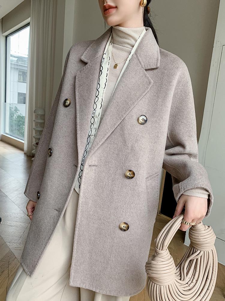 

Женское короткое пальто из 100% шерсти ягненка - Высококачественный темпераментный костюм для осени/зимы Small