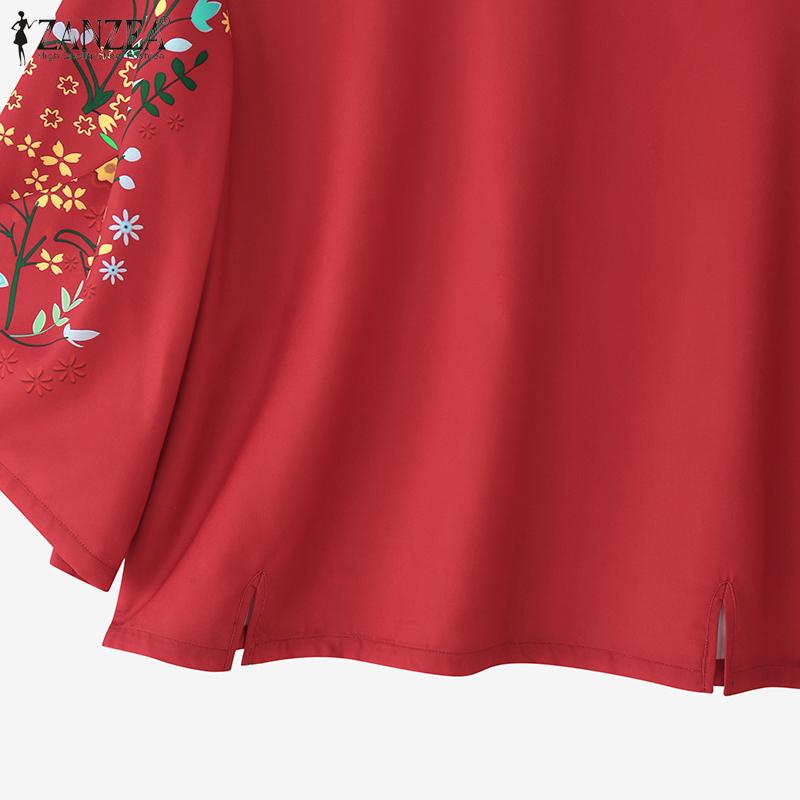 ZANZEA Bluză lejeră pentru femei cu mâneci 3/4 și imprimeu floral casual