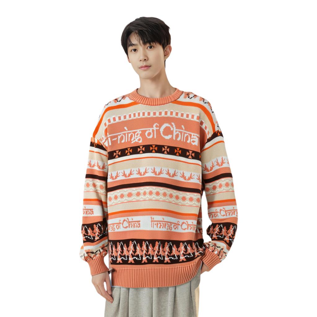 Li Ning Knitwear Unisex Sunset Orange Jacquard Crew Neck Moderate Other AMBT129-2