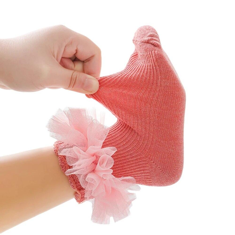 1Pair Of Girls Lace Lace Solid Color Thin Spring And Autumn Breathable Cotton Mid-tube Lovely Princess Socks