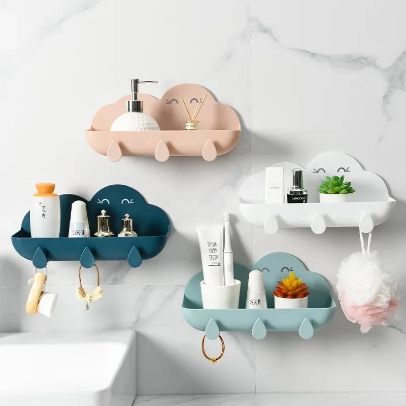Scaffale portaoggetti a forma di nuvola non forato per bagno, montato a parete, organizer multifunzione per la casa, scaffale a muro, attrezzi