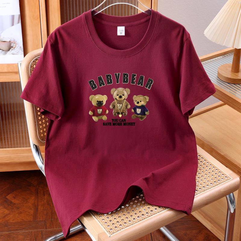 Unisex American Style Bear Print Cotton Casual T-shirt
