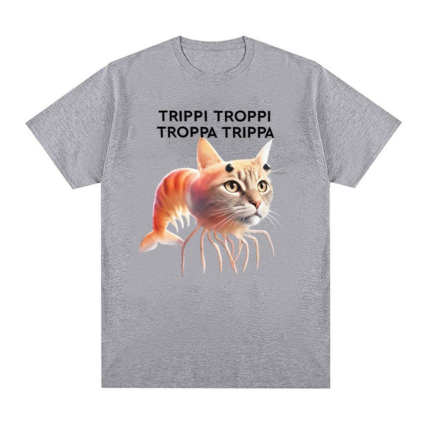 2025 Summer Trippi Troppi Cat Shrimps Funny Meme Italian Brainrot Humor Short Sleeve Tshirts 100 Pure Cotton Printed Tshirt