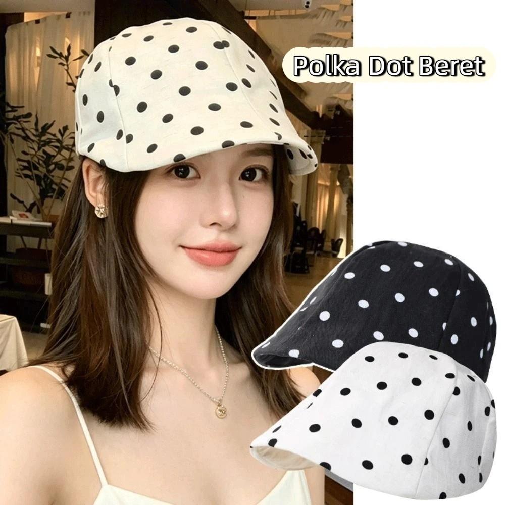 Y2k Forward Cap Thin Newsboy Cap Personality Polka Dot Beret  Outdoor