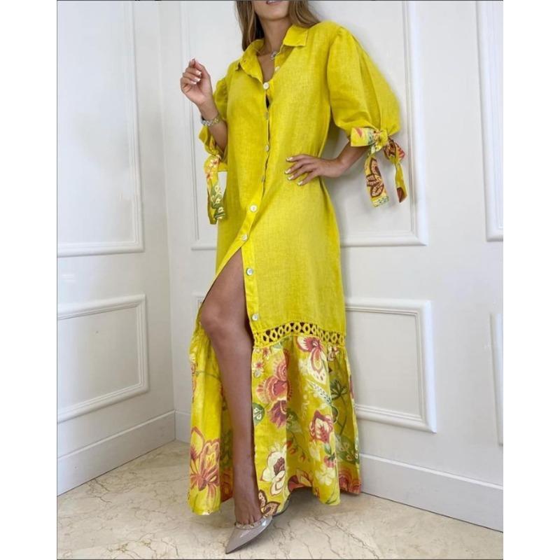 

Seven Tenths Women s Patchwork Lace Shirt Sleeve Dress Long XXXXXL жёлтый