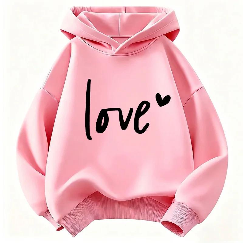 Kinder Kapuzenpullover mit Herzaufdruck Lässiger Süßer Mode Hoody für Jungen und Mädchen Geeignet für Herbst und Frühling