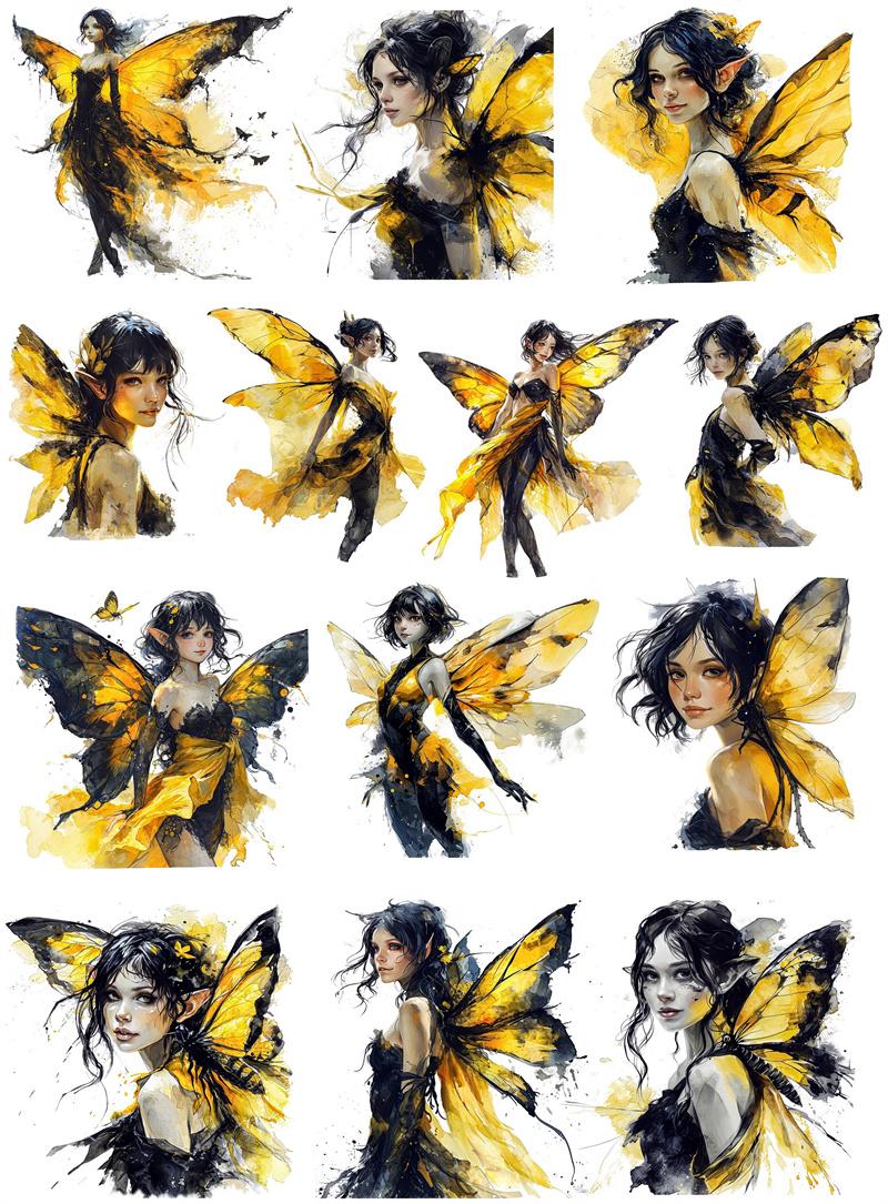 

Stickers Watercolor Fantastic Retro Yellow Elf Fairy Stickers DIY Scrapbook Diary Project Decoration Vintage Scrapbooking