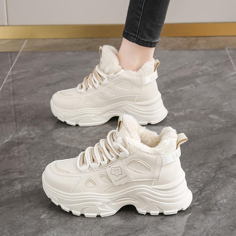 Small Size Platform Dad Shoes, Winter New Velvet Two Cotton Shoes, High-top Sneakers