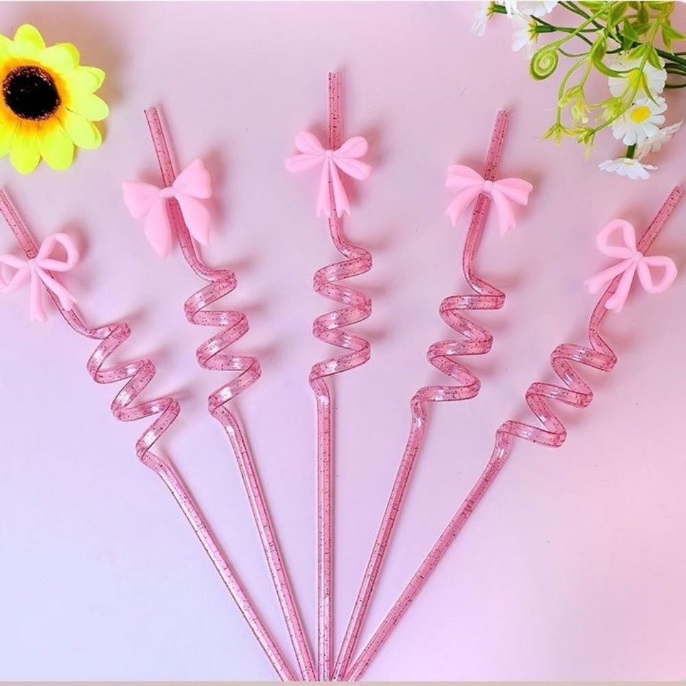 8pcs Colorful Sparkle Pink Bow Straws Shimmer Effect Sparkle Straws  Birthday Parties