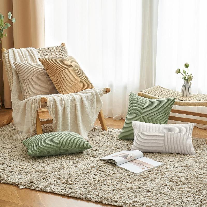 Textured Striped Patchwork Corduroy Throw Pillowcase for Lumbar Pillow Covers 12x20 Inches Cushion Cases Farmhouse Boho Decor