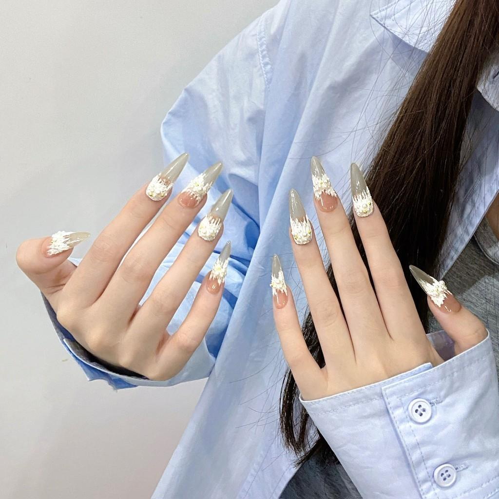 HANDMADE Artificial Nail 3D Plaster Painted Miniature Sculpture Phototherapy Nails Fake Nails Reusable and Removable Nails