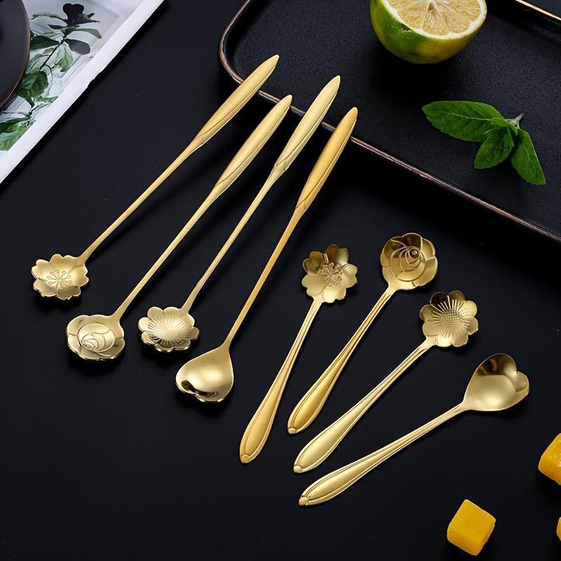 4pcs A Set of Elegant Stainless Steel Teaspoons with Floral Design - Suitable for Tea, Coffee, and Desserts - Perfect for Restaurants