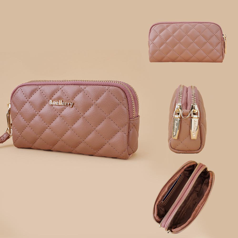 

Женский длинный клатч Baellerry: Кошелек на двойной молнии с ромбовидным узором, кошелек для монет большой вместимости. темно-розовый