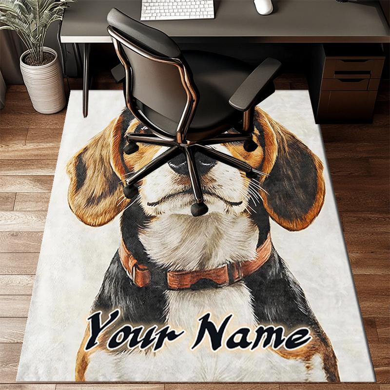 1PC Custom Name Beagle Portrait Theme Floor Mat Ideal for Living Room, Game Rooms, Office, Bedroom, Floor Mat Playful Design