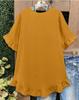 Plus Size Women's Ice Silk Pleated Ruffle Top with Flare Sleeves and Round Neck.