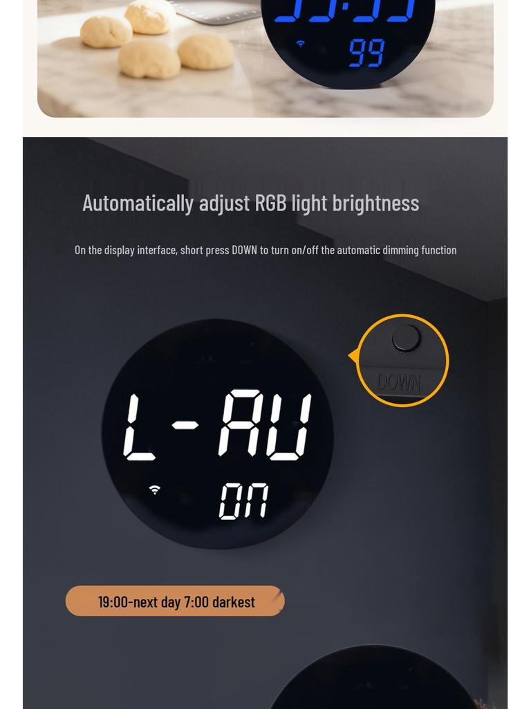 Bluetooth RGB Color-Changing Wall Clock: Auto Time Sync, Multifunctional Alarm, Perpetual Calendar, Daylight Saving Adjustments.