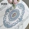 Soft Macaron Color Tableware Retro Oval Lace Doily, Embroidered Rose Placemat, Elegant Floral Table Washable Linens Mat, Decorative Doilies for Dining