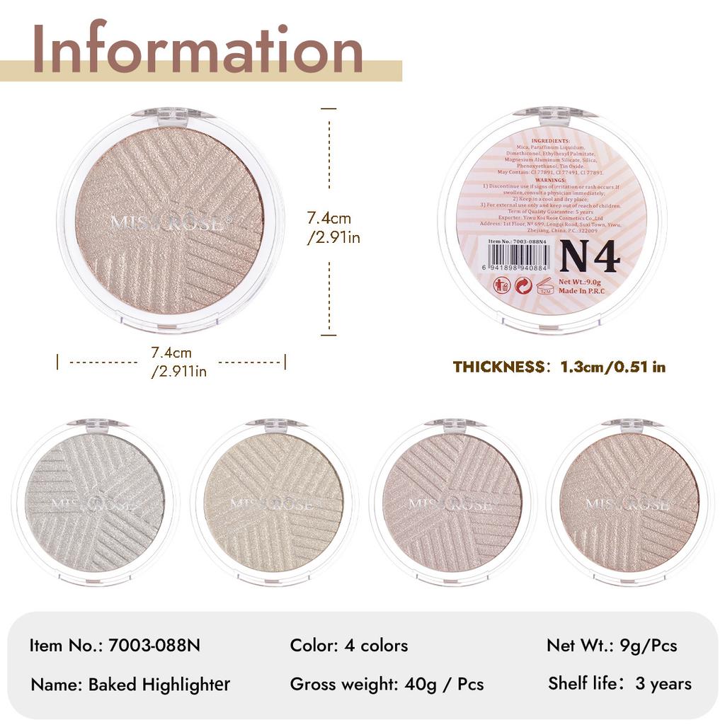 MISS ROSE Round Highlighter Contour Palette Natural Glow Face Makeup