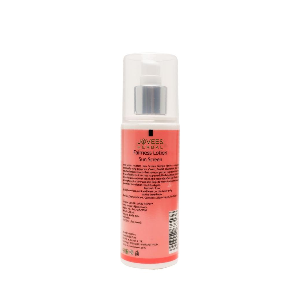 Jovees Herbal Sunscreen Fairness Lotion SPF 25 For Oily Sensitive Skin Lightweight Fast Absorbing 200ml