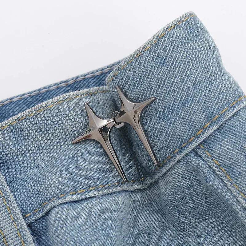 1 Coppia Fibbia a Vita Stella Incrociata Clip Regolabili Staccabili per Pantaloni Stringivita Bottoni Automatici Metallici Senza Chiodi per Decorazione Jeans