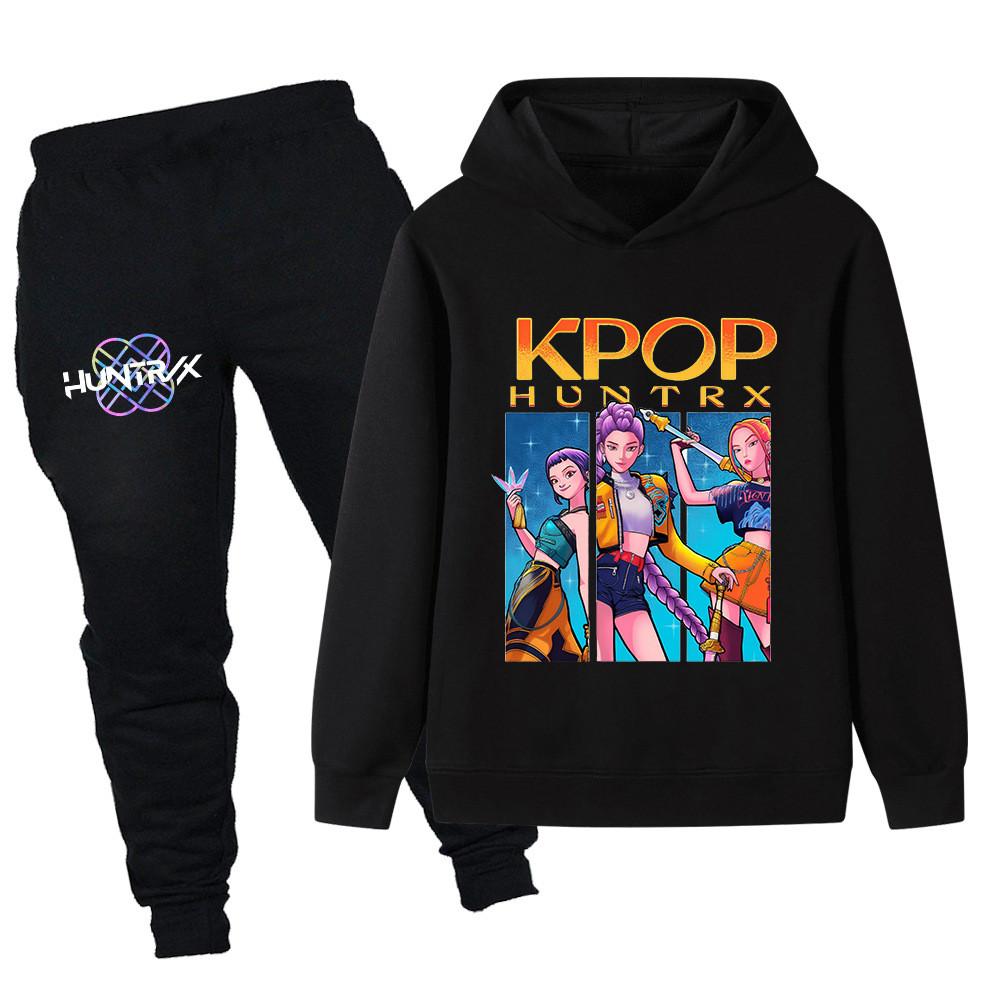PB1211 Kinder Jungen Mädchen Kpop Mira Zoey Rumi Druck Langarm Kapuzenpullover Hose Hosen Kleidersets