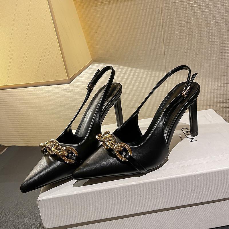 French elegant style bag head sandals women's thin heel empty word with pointed head fashion temperament work high heels