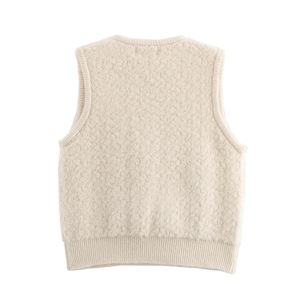 2025 Spring Women's European & American Fashion Double-Breasted Round Neck Sleeveless Knit Vest