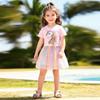 Little Maven Summer Girls' Cartoon Two-Piece Set with Short Sleeves and Mesh Skirt