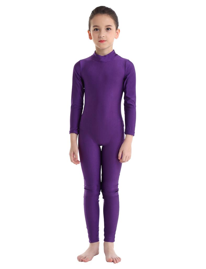 Kids Girls Ballet Dance Gymnastic Unitard Jumpsuit Long Sleeves Mock Neck Zippered Back Bodysuit Activewear
