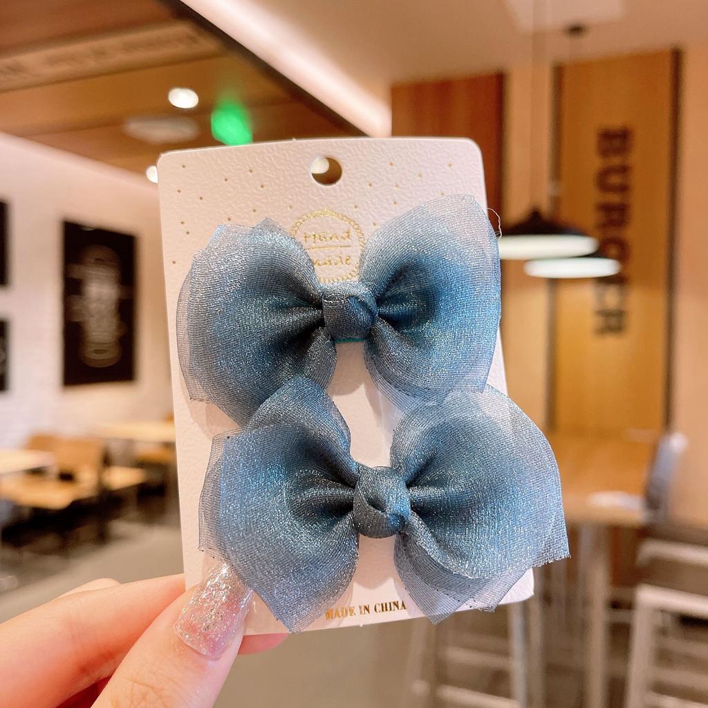 2Pcs Children Solid Color Bows Hair Clips for Baby Handmade Mesh Bowknot Hairpin Mini Barrettes Girls Hair Accessories