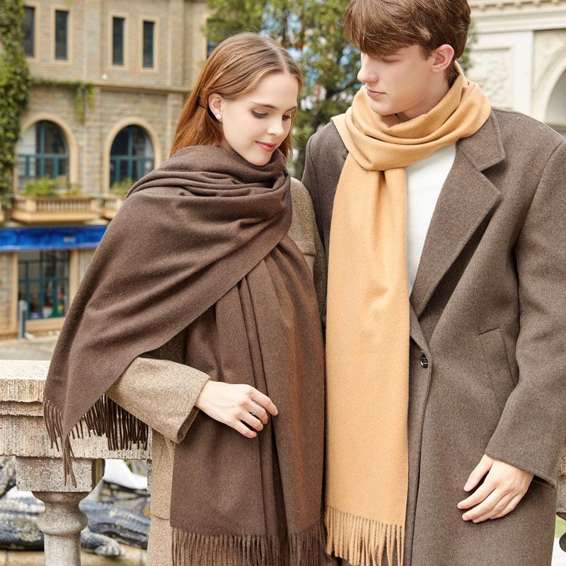 Wool Scarf Winter Couple Cashmere Scarf Women's High End Versatile Solid Color Scarf