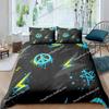Peace Symbol Duvet Cover Set for Kids Boys Girls,Happiness World Bedding Set Queen Size,Green Brown Red Soft Bedroom Decor741