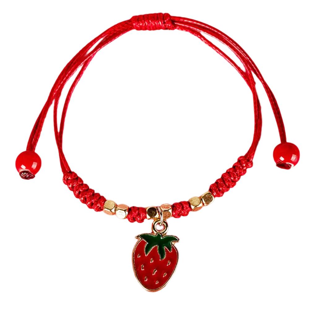 Set of 2 Adjustable Chain Bracelets Stylish Strawberry/Cherry Bracelets Eye Catching Hand Rope for Daily Wear Parties