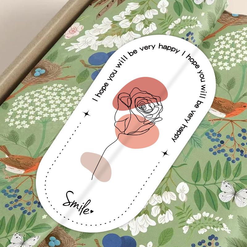 100 Aufkleber/Packung Ovalförmig, Blumenaufkleber, Geschenkbox-Verschlussaufkleber, Verpackungsaufkleber, Selbstklebende Etikettenaufkleber