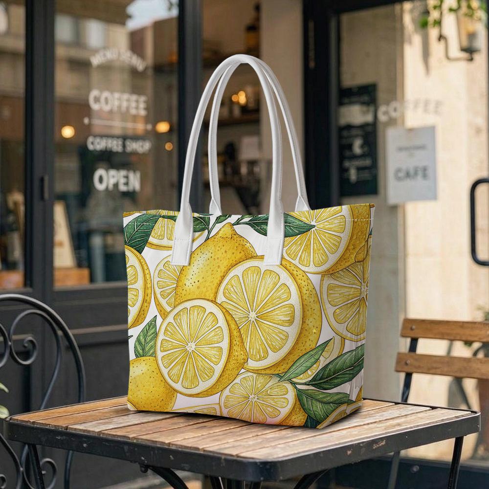 Lemon Print Tote Bag Fashionable Lightweight Carryall for Daily Casual Use