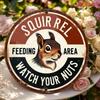 Vintage Squirrel Warning Sign Rustic Metal Plaque Nut Theft Deterrent Bird Feeder Outdoor Wall Decor Wildlife Art