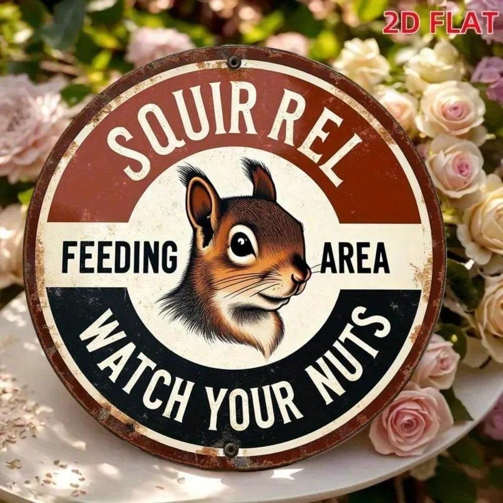 Vintage Squirrel Warning Sign Rustic Metal Plaque Nut Theft Deterrent Bird Feeder Outdoor Wall Decor Wildlife Art