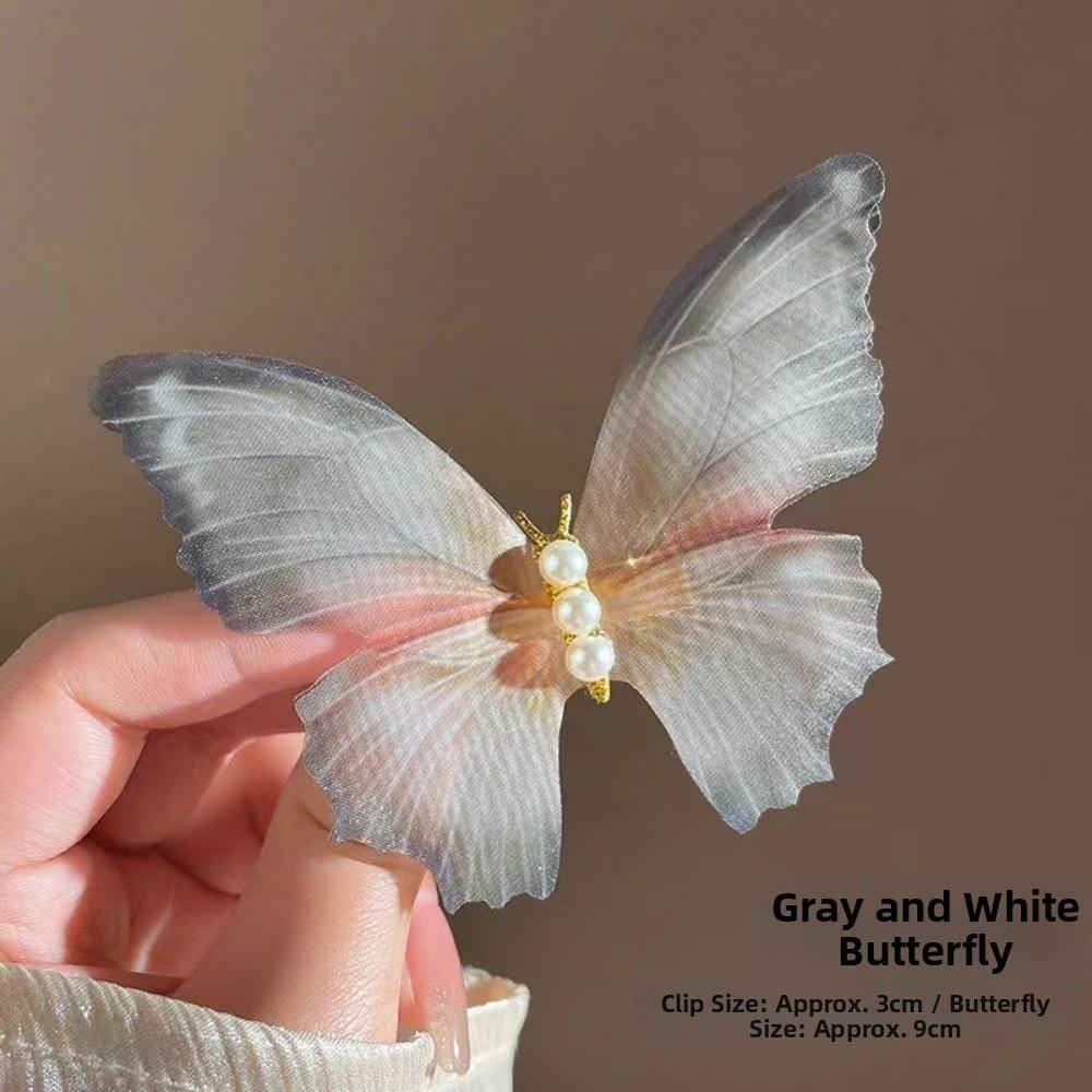 

New Pearl Butterfly Hair Clips Dreamy Blue Ponytail Headdress Mesh Lace Butterfly Hairpins Hair Accessories