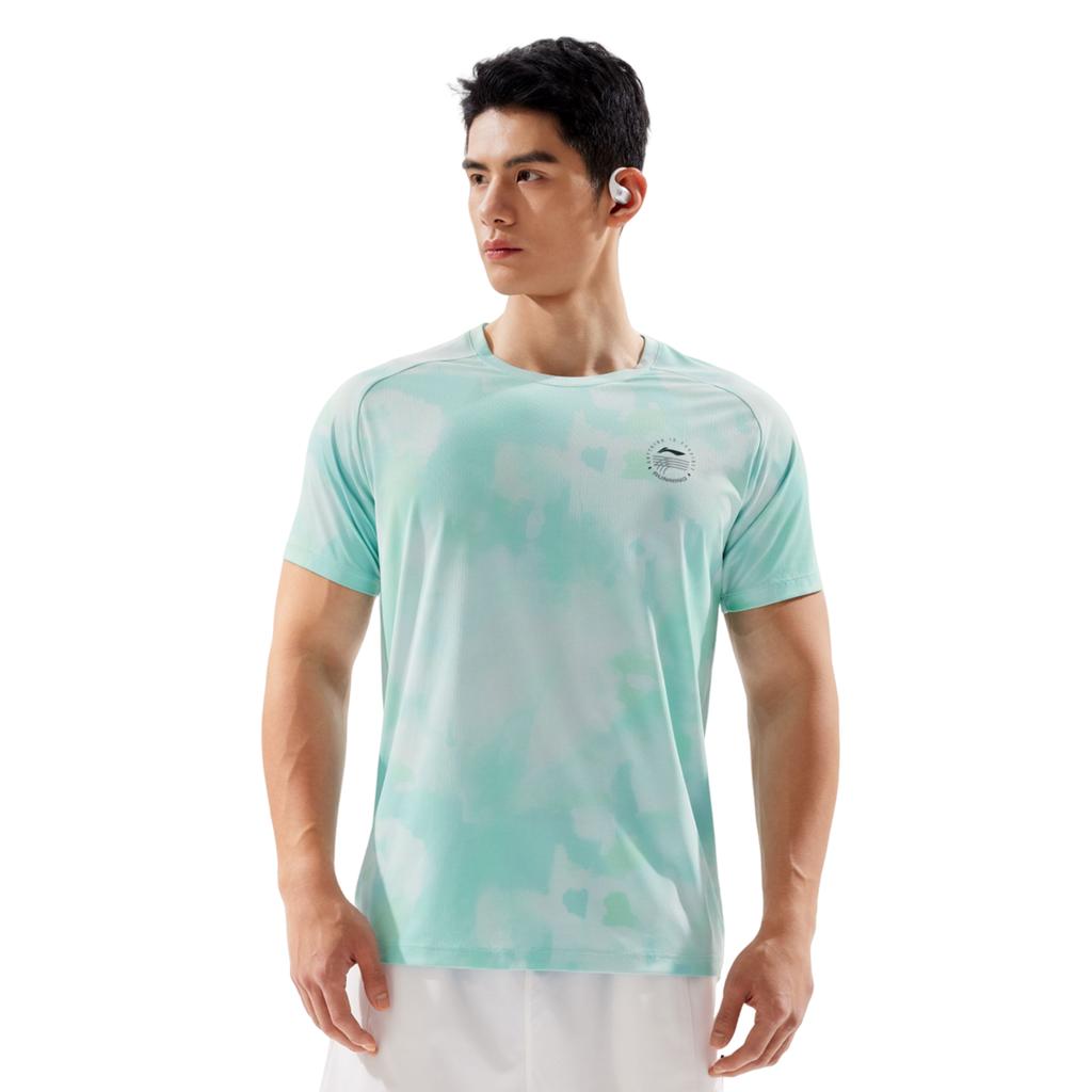 Li Ning Running Series Sport Leisure Color Block Simple Round Neck Pullover Printed Short Sleeve T-Shirt Men Tops ATSV091-2