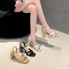 Fashion Open-toe One-line Buckle High Heels Women's Fashion Sandals Summer New Women Europe and The United States Thick Heel Roman Shoes
