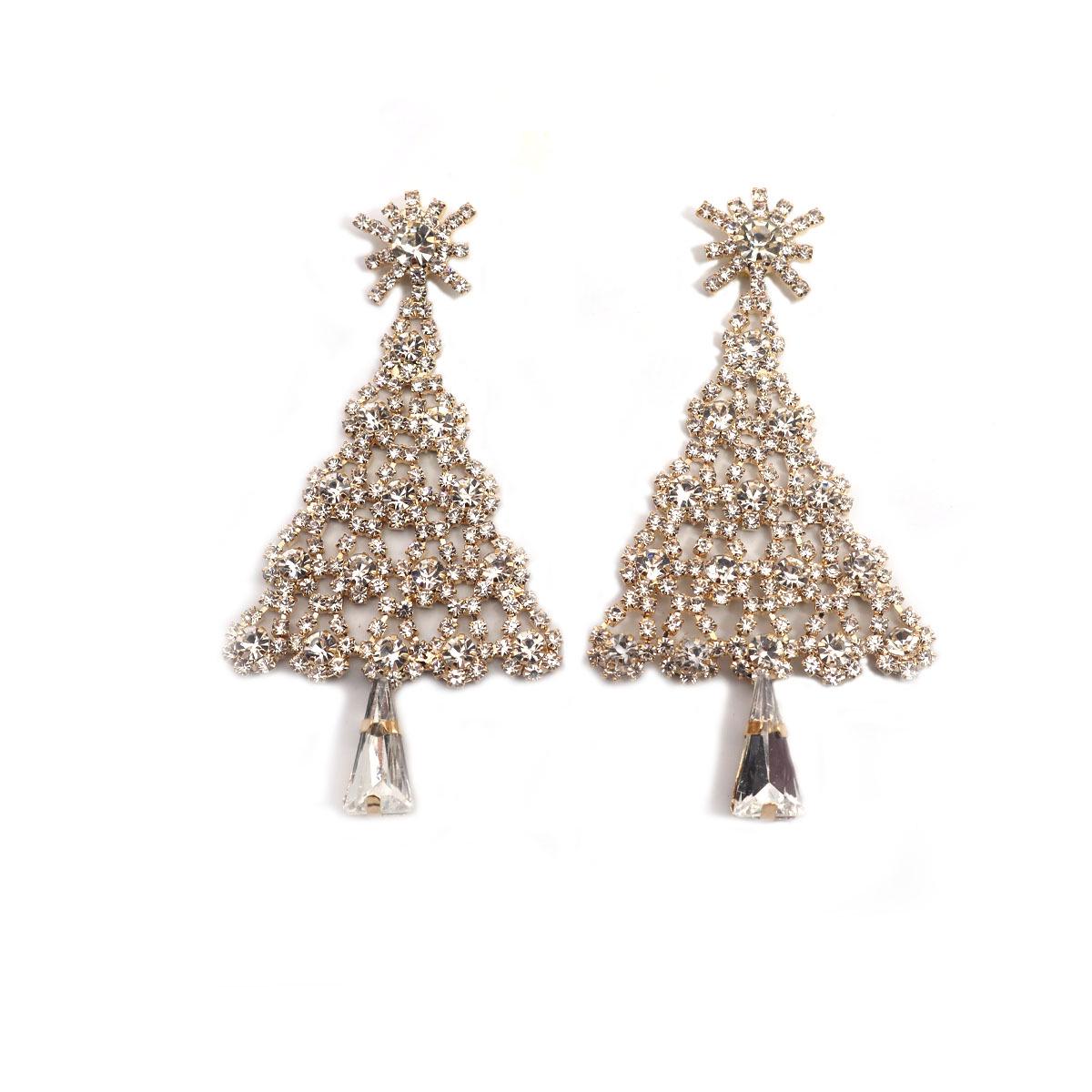 

European & American Spiral Christmas Tree Earrings with Diamond-studded Design: Sweet Personality Christmas Gift for Women. золотой