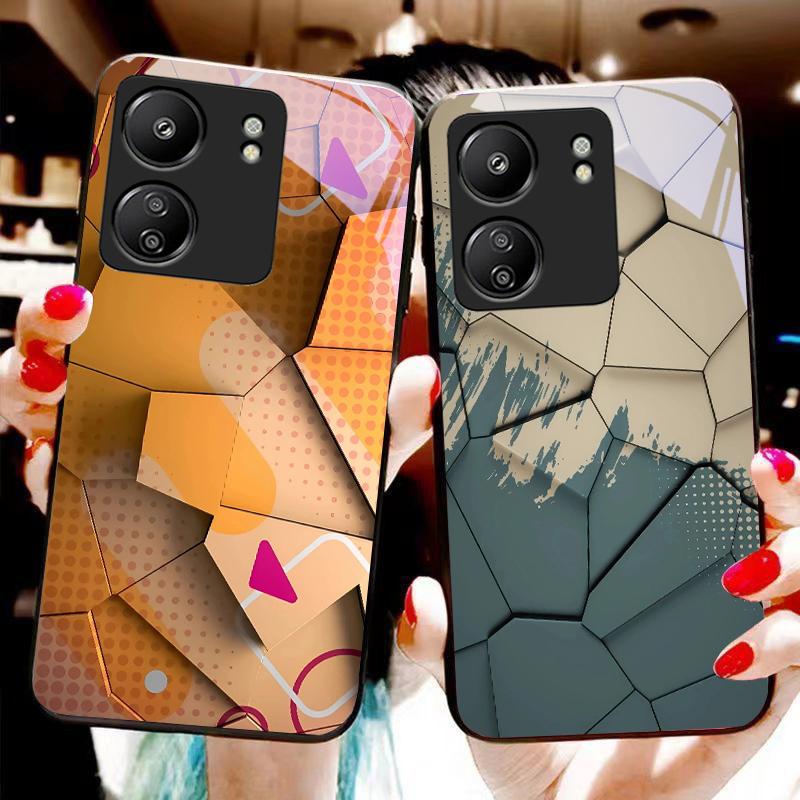 Geometrisches Muster Für Xiaomi Redmi 13C Note13 12 Pro Plus 5G Note 9 13T Pro POCO X6 F5 F6 Schwarze Handyhülle aus gehärtetem Glas