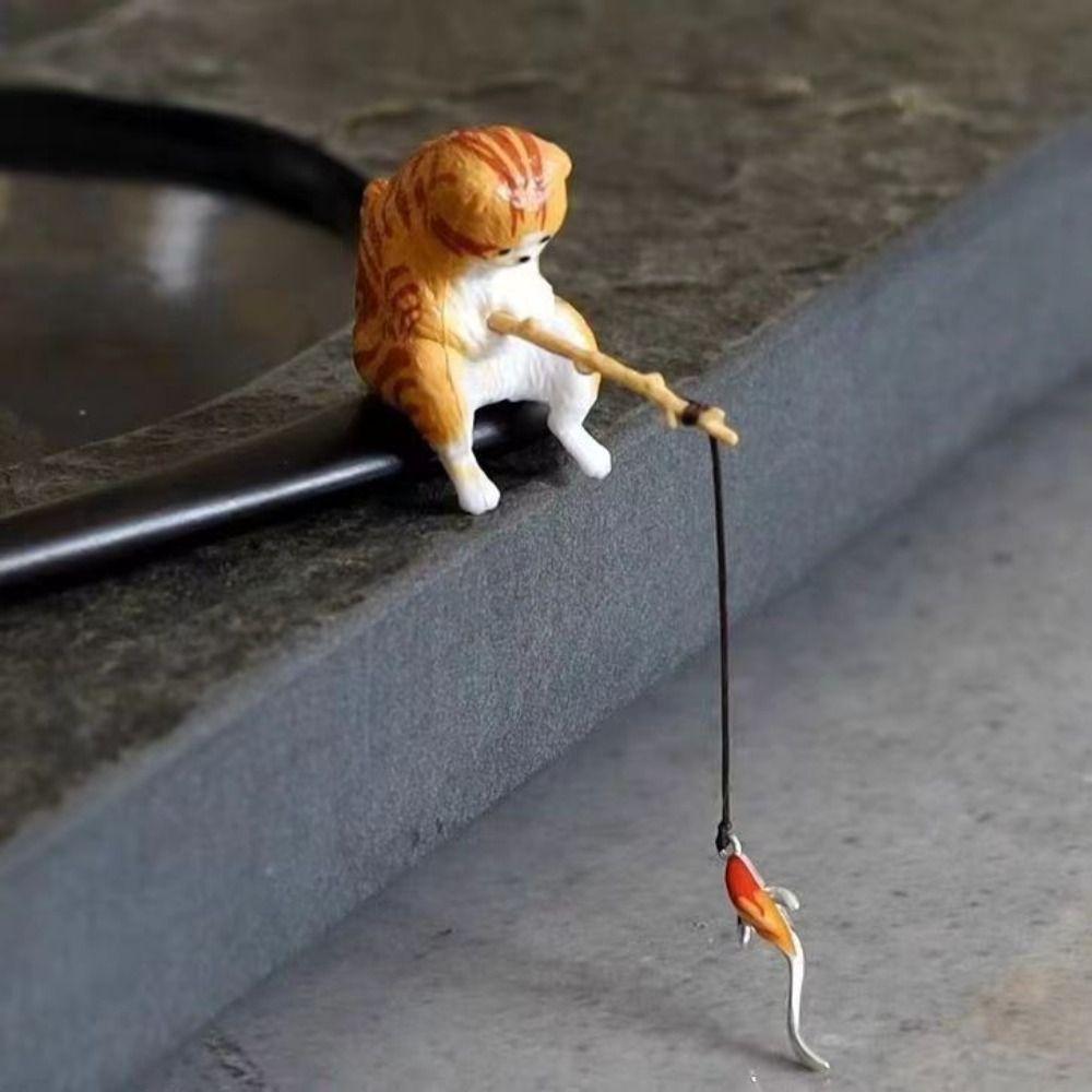 Cat Fishing Hanfu Hairpin Black Sandalwood Wooden Hair Stick Antique For Girl