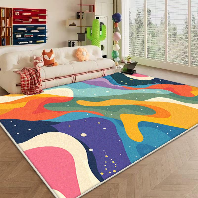 Modern Colored Non-slip Carpet Abstract Decoration Large Area Living Room Rugs Washable Bedroom Bedside Fluffy Plush Mat Lounge