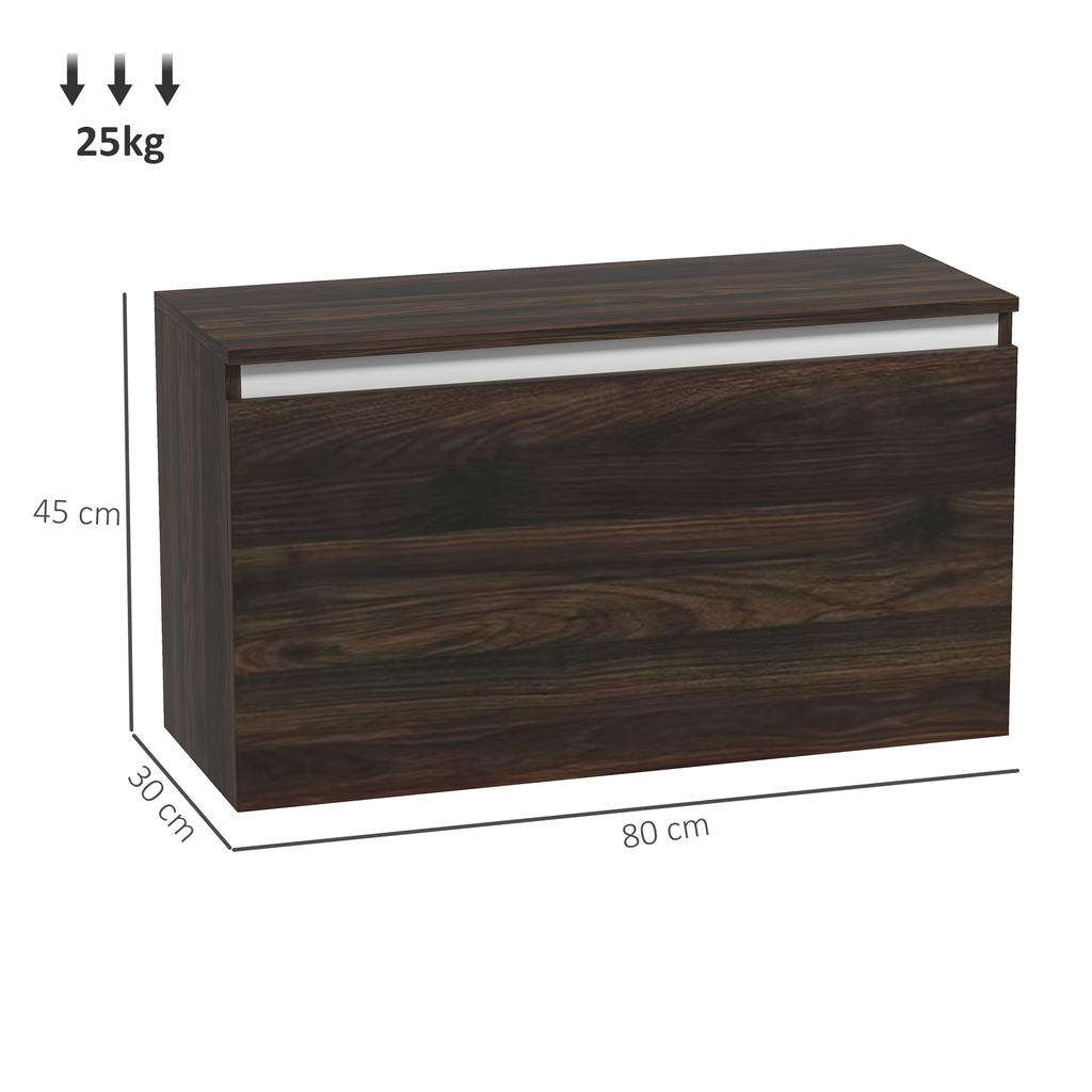 Wall-Mounted Bedside Table with Handleless Drawer and Wall Fixing, 80x30x45cm, Walnut