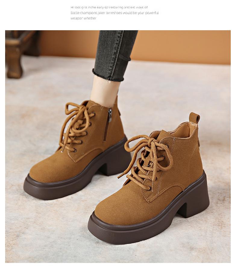 

2024 autumn new round head thick heel lace-up fashion boots women s thick-soled British style retro muffin short Martin boots 40 темно-коричневого кольору