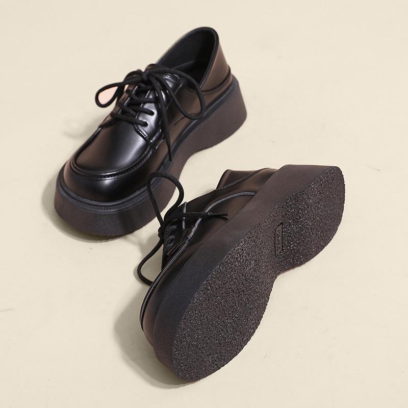 Black Big Head and Small Leather Shoes Women's Summer 2025 New Jk Single Shoes British Style Muffin Platform Loafer Shoes